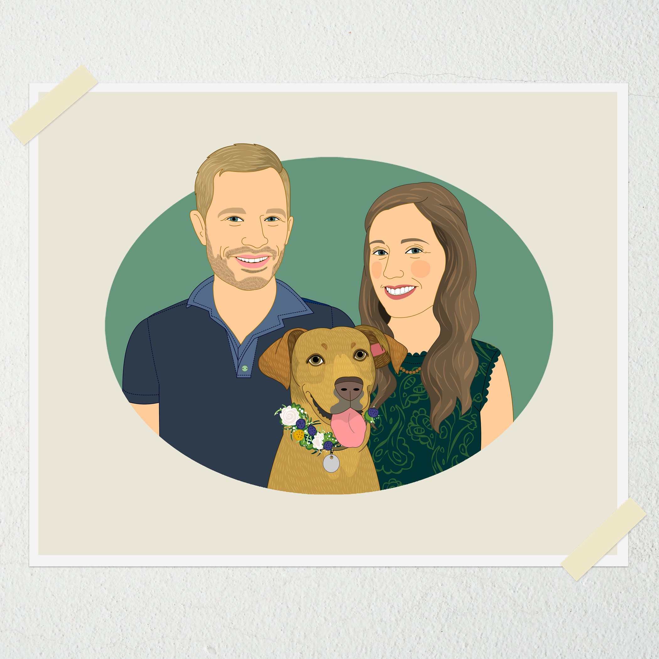 Custom portrait artwork. Couple’s portraits with dog. | Etsy