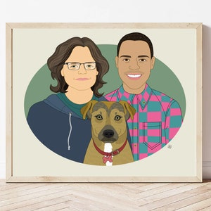 Personalized Couples Portrait With Pet, Wedding or Anniversary Gift For Her/Him Portrait From Photo. image 3