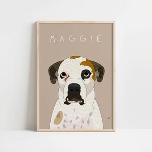 Nowoczesny, retro, spersonalizowany portret zwierzaka, ręcznie rysowana minimalistyczna sztuka, pamiątka dla psa i kota, prezent dla psa na Dzień Matki