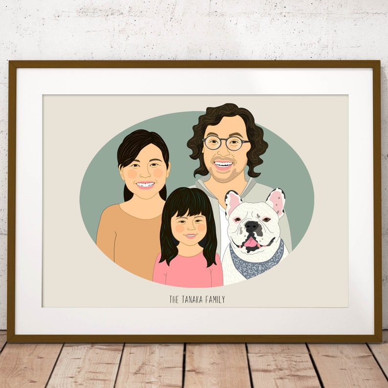 Personalized Family Illustration With a Pet. Gift for Father's Day. Gift For Dad. Family Portrait Illustration with pet. image 10