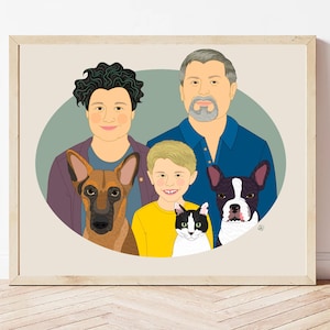 Hand Drawn Family Portrait, Personalized Family Drawing from Photo, Unique Custom Artwork for Mom or Dad. Christmas Gift.