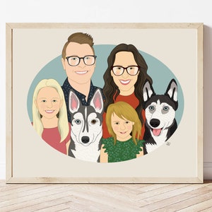 Housewarming gift. Custom Family Portrait With Pets. Portrait from photos. 7 people/pets. image 10
