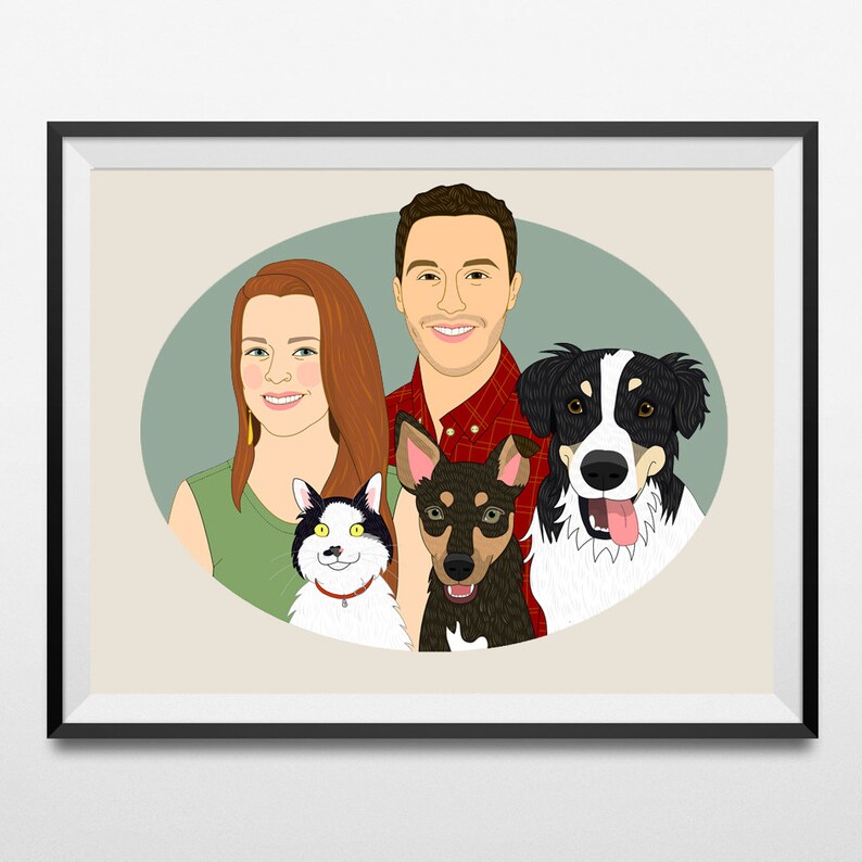 Personalized Couple Portrait with Pets. Digital Drawing From Photos. Gift For Pet Lover Couple. Birthday Gift for Him/Her. image 10