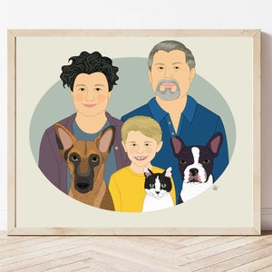 Custom Wall Art. Anniversary Gift. Custom Family Portrait. Personalized Family Portrait. Family Illustration. Drawing from Photos.