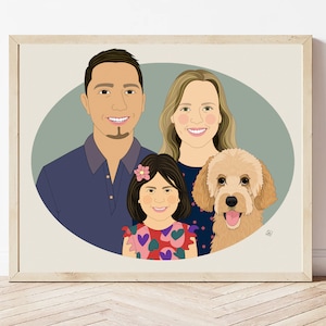 Personalized Family Illustration With a Pet. Gift for Father's Day. Gift For Dad. Family Portrait Illustration with pet. image 3