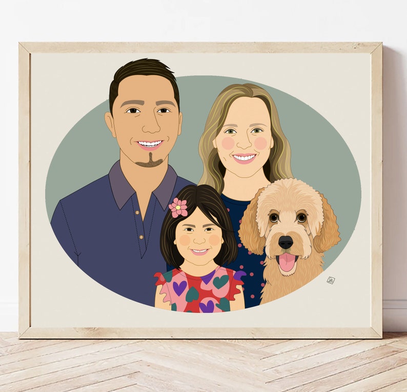 Personalized Family Illustration With a Pet. Gift for Father's Day. Gift For Dad. Family Portrait Illustration with pet. image 3