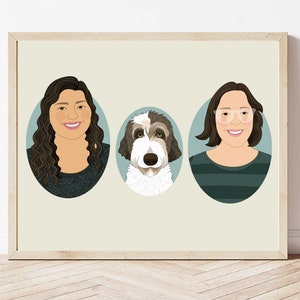 Custom Couple Portrait with pet, Personalized Anniversary or Birthday gift. 2 people & 1 pet. 3 oval frame. image 7