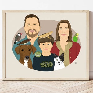 Housewarming gift. Custom Family Portrait With Pets. Portrait from photos. 7 people/pets. image 1