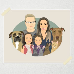 Custom Family Portrait Illustration From Photos. Dog and Cat Lover Family Portraits. Anniversary or Birthday Gift. image 8