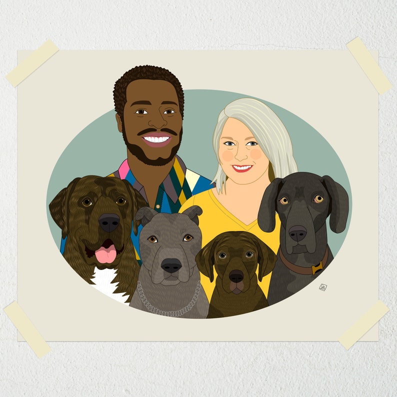 Personalized Couple Portrait with Pets. Digital Drawing From Photos. Gift For Pet Lover Couple. Birthday Gift for Him/Her. image 6