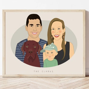 Custom Family Portrait Illustration From Photos. Dog and Cat Lover Family Portraits. Anniversary or Birthday Gift. image 10