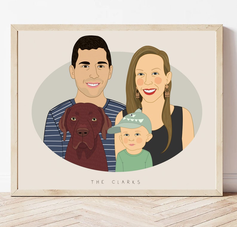 Custom Family Portrait Illustration From Photos. Dog and Cat Lover Family Portraits. Anniversary or Birthday Gift. image 10