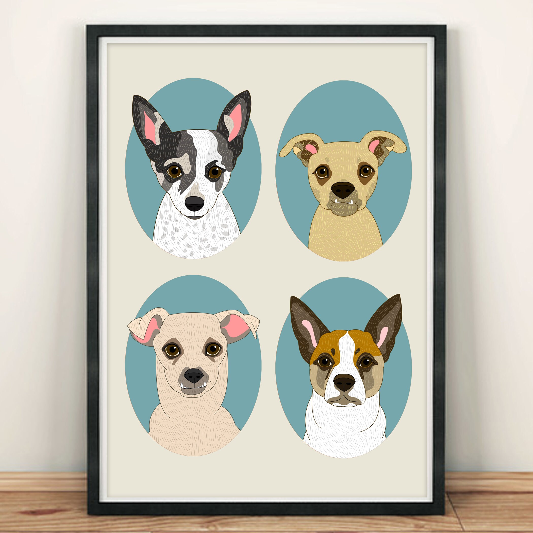 4 pet portraits. Customized pet portraits. Personalized Etsy
