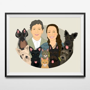 Personalized Couple Portrait with Pets. Digital Drawing From Photos. Gift For Pet Lover Couple. Birthday Gift for Him/Her. image 2