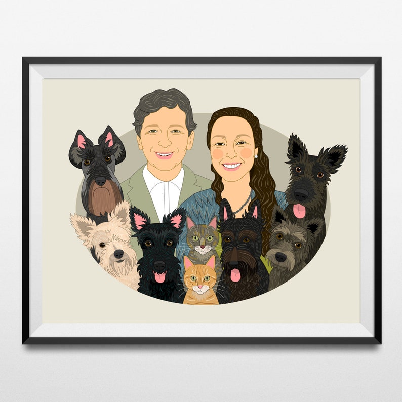 Portrait de couple personnalisé avec animaux de compagnie. Dessin numérique à partir de photos. Cadeau pour couple amoureux d'animaux de compagnie. Cadeau d'anniversaire pour lui/elle. image 2