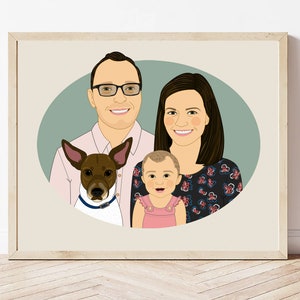 Family Portrait with a Baby and a Pet. Mother's or Father's Day gift. Anniversary gift. 3 people 1 pet. image 3