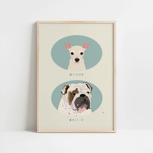 Custom Pet Portrait, Two Pets, Hand-drawn Pet Art, Gift for Pet Lovers