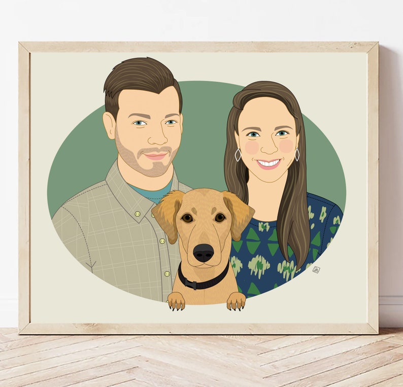 Personalized Couples Portrait With Pet, Wedding or Anniversary Gift For Her/Him Portrait From Photo. image 9