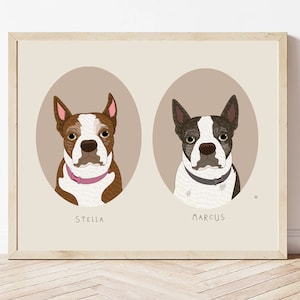 Custom Pet Portraits of two pets. Custom Dog Portraits. Personalized Pet Memorial. Drawing from Photos.