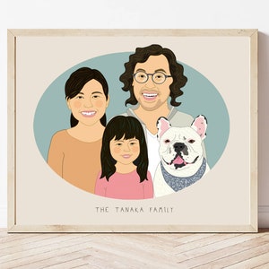 Family Portrait with a Baby and a Pet. Mother's or Father's Day gift. Anniversary gift. 3 people 1 pet. image 5