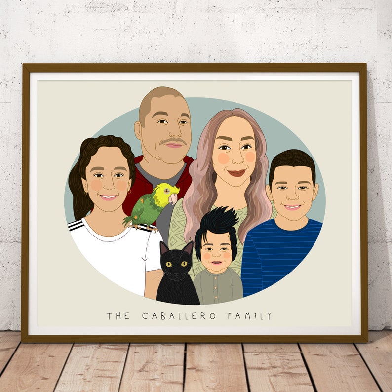 Housewarming gift. Custom Family Portrait With Pets. Portrait from photos. 7 people/pets. image 3