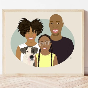 Personalized Family Illustration. Interracial or Black Family Portrait. Custom Drawing From Photos. Gift for Mother's Day