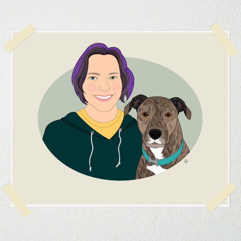 Personalized Hand Drawn Family Portraits with pets. Custom Family Portrait in oval frame. image 9