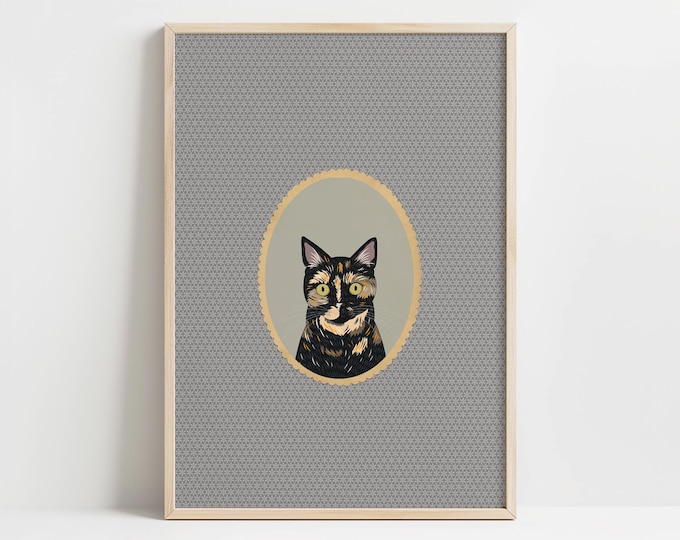 Whimsical Cat Portrait, Custom Illustration, Digital File or Print