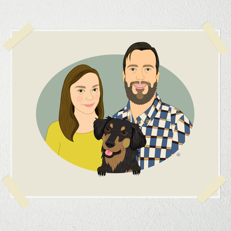 Personalized Couples Portrait With Pet, Wedding or Anniversary Gift For Her/Him Portrait From Photo. image 5