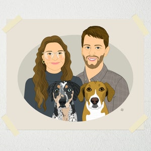 Décoration d'intérieur unique. Cadeau pour ami propriétaire d'animal de compagnie. Portrait personnalisé. Portrait de couple personnalisé avec 2 animaux de compagnie, cadeau pour petit ami ou petite amie. image 2