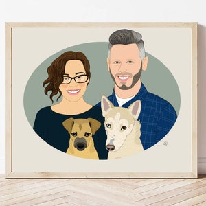 Custom Family Portrait Illustration From Photos. Dog and Cat Lover Family Portraits. Anniversary or Birthday Gift. image 3