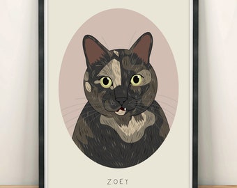 Personalisiertes Katzenportrait. Katzenillustration. Benutzerdefinierte Katzenzeichnung. Katzendenkmal. Geschenk zum Verlust einer Katze. Haustier-Erinnerungsgeschenk.