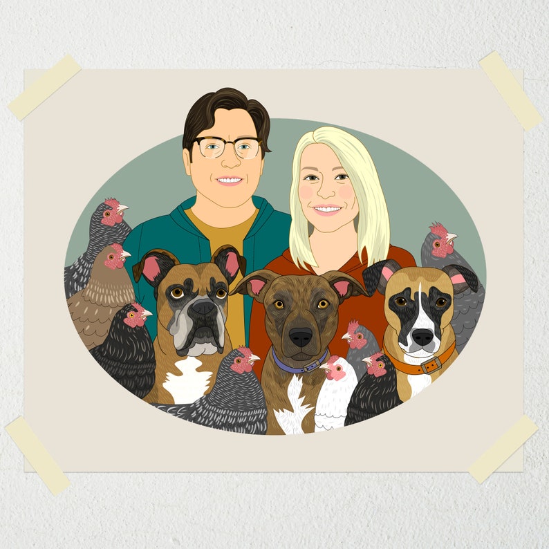 Housewarming gift. Custom Family Portrait With Pets. Portrait from photos. 7 people/pets. image 8