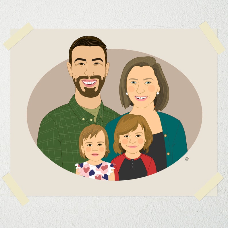 Family Portrait with a Baby and a Pet. Mother's or Father's Day gift. Anniversary gift. 3 people 1 pet. image 7