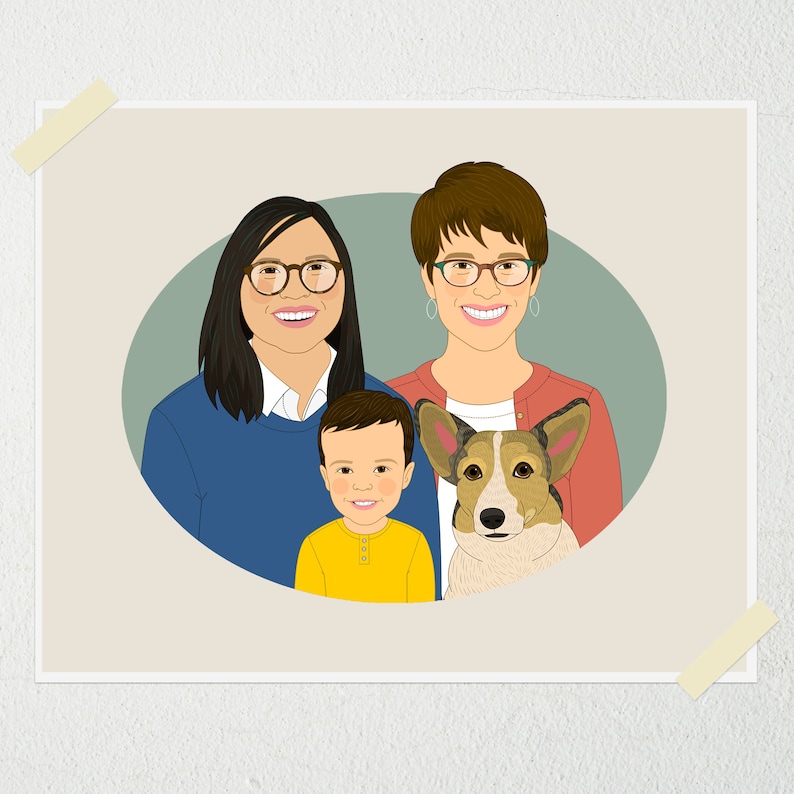 Personalized Family Illustration With a Pet. Gift for Father's Day. Gift For Dad. Family Portrait Illustration with pet. image 7