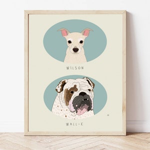 Custom Pet Portrait, Two Pets, Modern Minimalist Art
