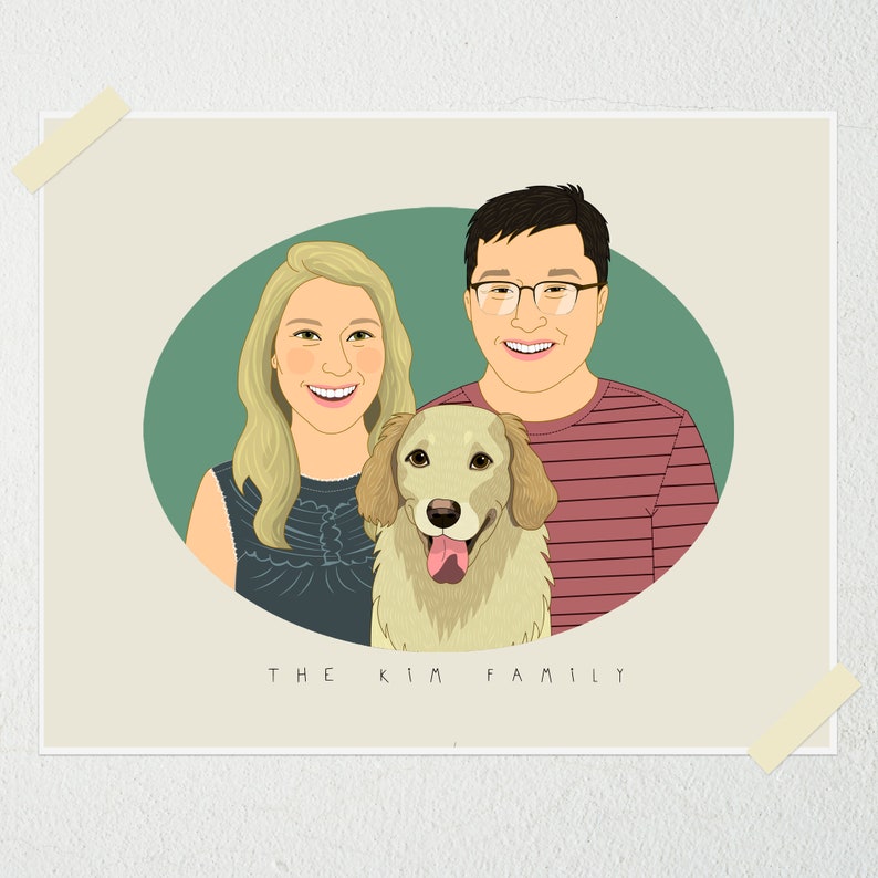 Personalized Couples Portrait With Pet, Wedding or Anniversary Gift For Her/Him Portrait From Photo. image 7