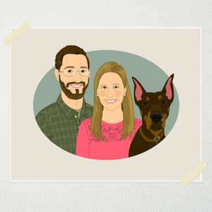 Custom Couple Portrait with Pet. Personalized Portrait Drawing. Custom Illustration. Wedding or Anniversary gift. Gift for Couples.