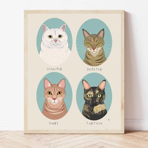 4 Pet Portraits in Oval Frames. Pet Portrait Illustrations from Photos. Personalized Portraits of Dogs or Cats. Gift for Pet Lovers.