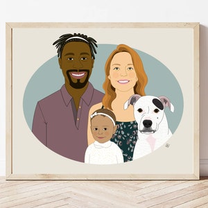 Family Portrait with a Baby and a Pet. Mother's or Father's Day gift. Anniversary gift. 3 people 1 pet. image 8