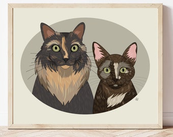 Cat portraits. Custom Cat illustration. Cat Drawing. Portrait From Photo. Two Cats.