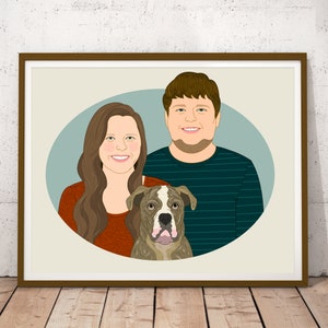 Personalized Hand Drawn Family Portraits with pets. Custom Family Portrait in oval frame. image 5