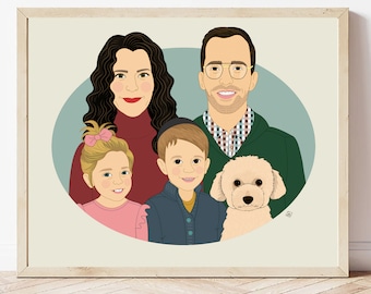 Gift For Grandparents. Custom Family Portrait With Pets. Portrait From Photo.