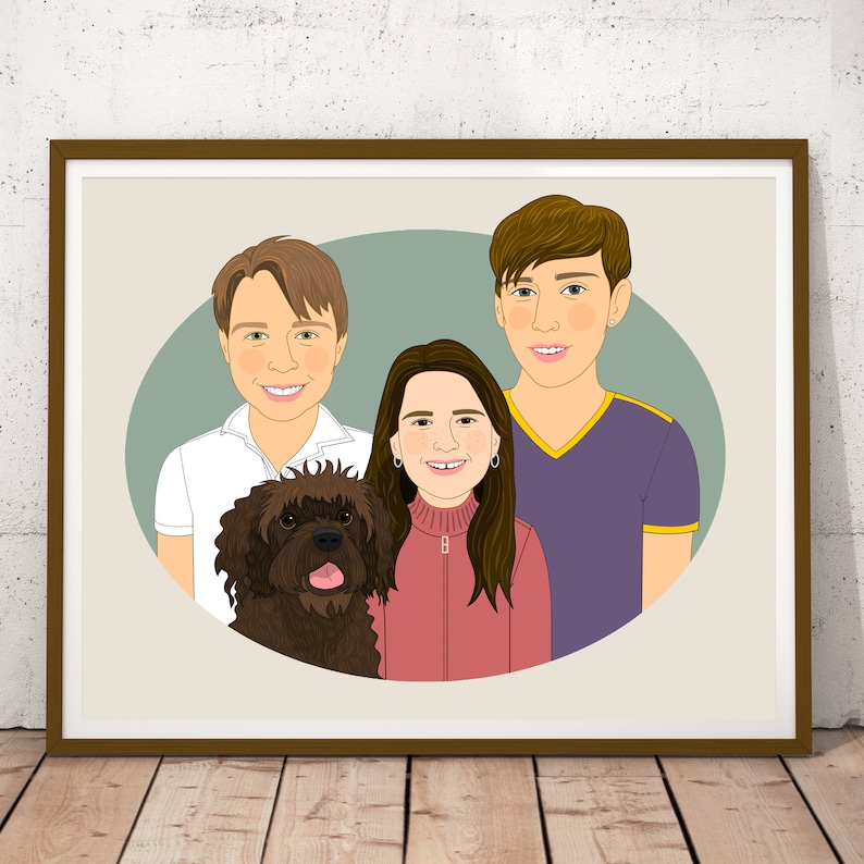 Personalized Family Illustration With a Pet. Gift for Father's Day. Gift For Dad. Family Portrait Illustration with pet. image 9