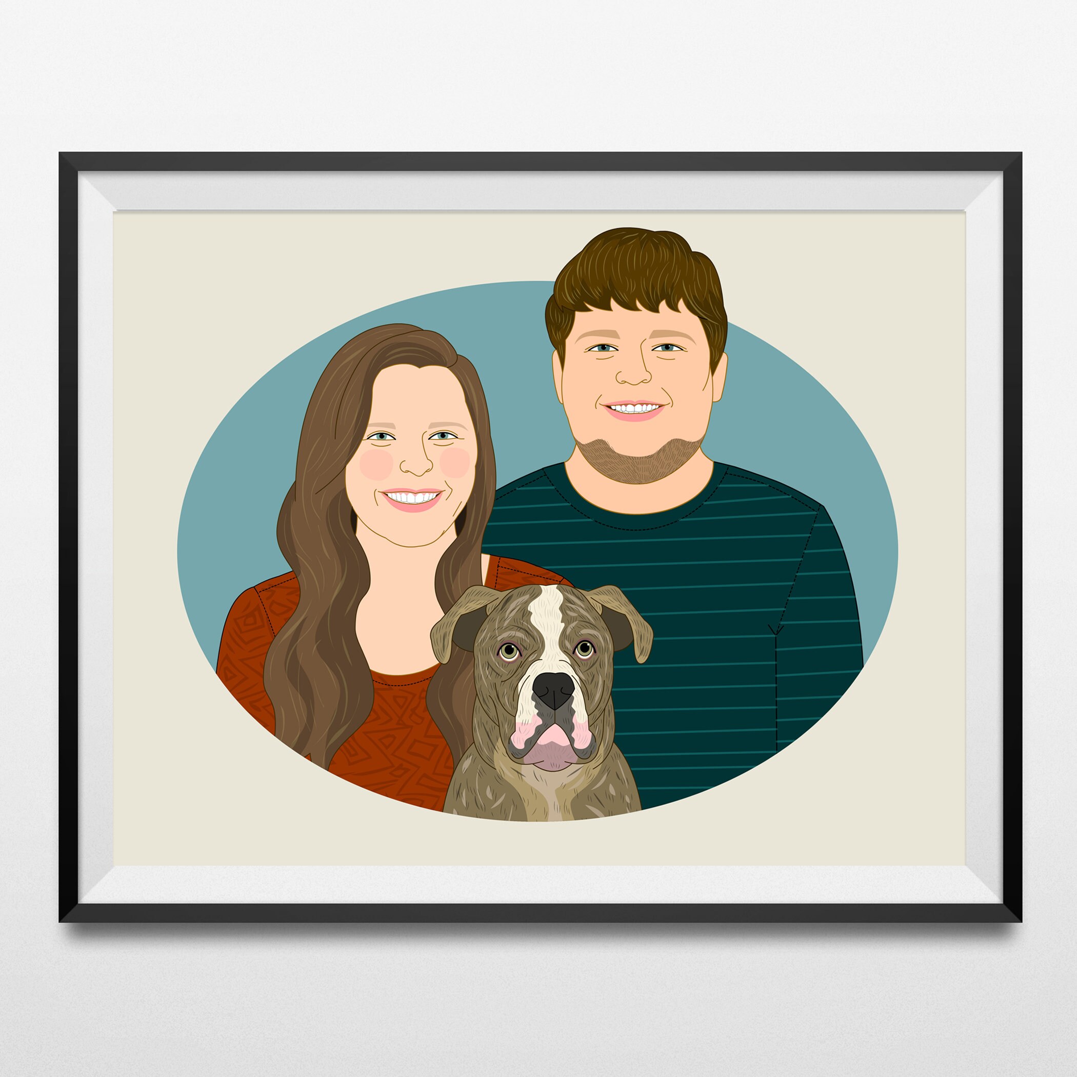 Custom portrait artwork. Couple’s portraits with dog. | Etsy