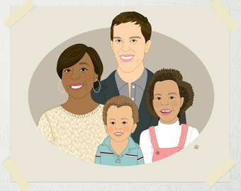 Personalized Family Portrait of 4. Custom Family Portrait. Digital Drawing From Photo.