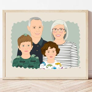 Custom Family Portrait Illustration: Modern Minimalist Art with Pets