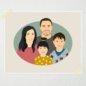 Personalized Family Portrait of 4. Custom Family Portrait. Digital Drawing From Photo. image 4