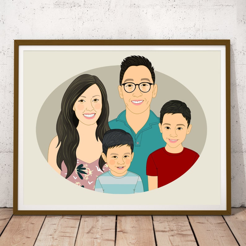 Personalized Family Portrait of 4. Custom Family Portrait. Digital Drawing From Photo. image 3