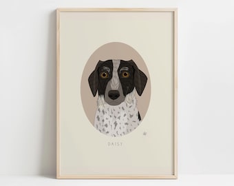 Benutzerdefinierte handgezeichnete Tierporträt, moderner Retro-Stil, Haustier-Gedenk-Andenken, minimalistische Hundekunst